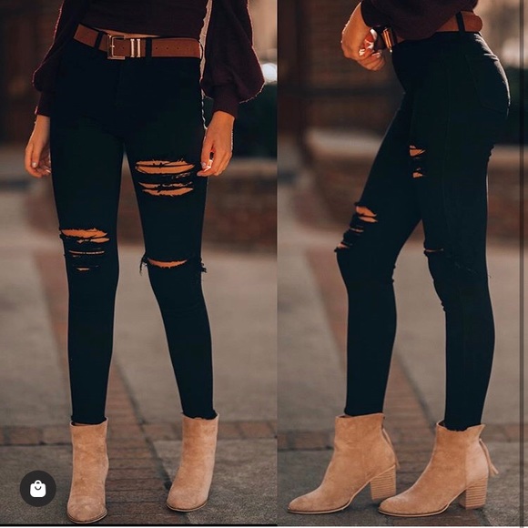 Distressed Skinny Jeans (Black) - Picture 1 of 3